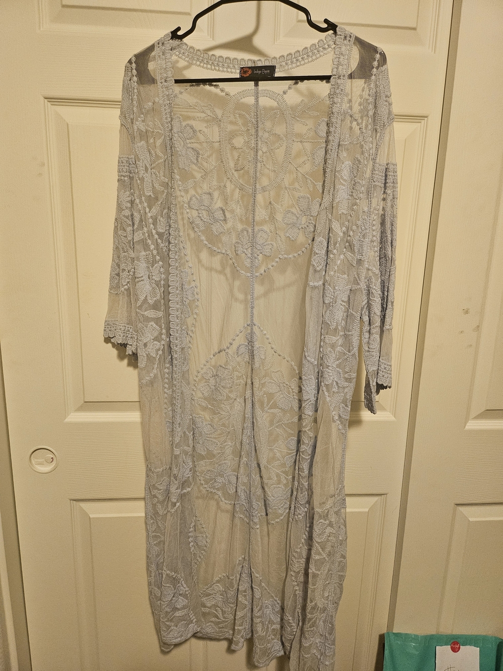 Light Blue Sheer Lace Duster Kimono - Picture 4 of 6